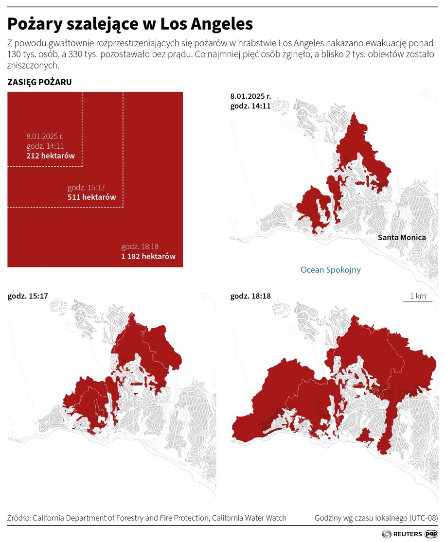 Pożary szalejące w Los Angeles /	Maciej Zieliński /PAP