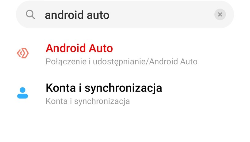 Pozycja Android Auto wraz z jedną z możliwych ścieżek dostępu (połączenie i udostępnianie) /materiały własne /INTERIA.PL