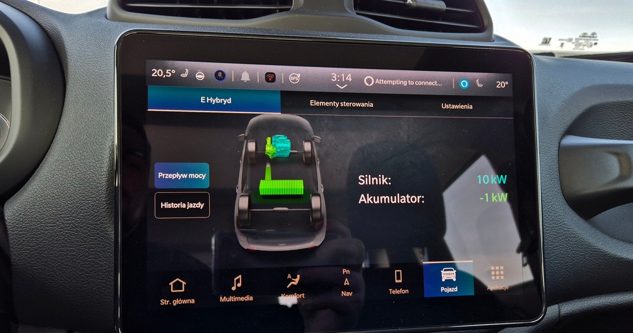 Pracę napędu Renegade'a e-Hybrid można śledzić na centralnym ekranie /Michał Domański /INTERIA.PL
