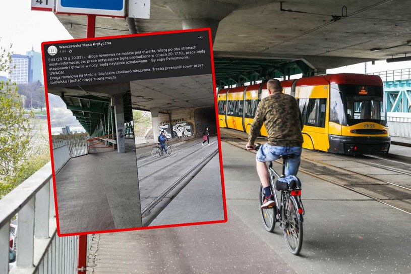 Prace porządkowe na moście Gdańskim utrudniły podróżowanie rowerzystom /Adam Burakowski/REPORTER /East News