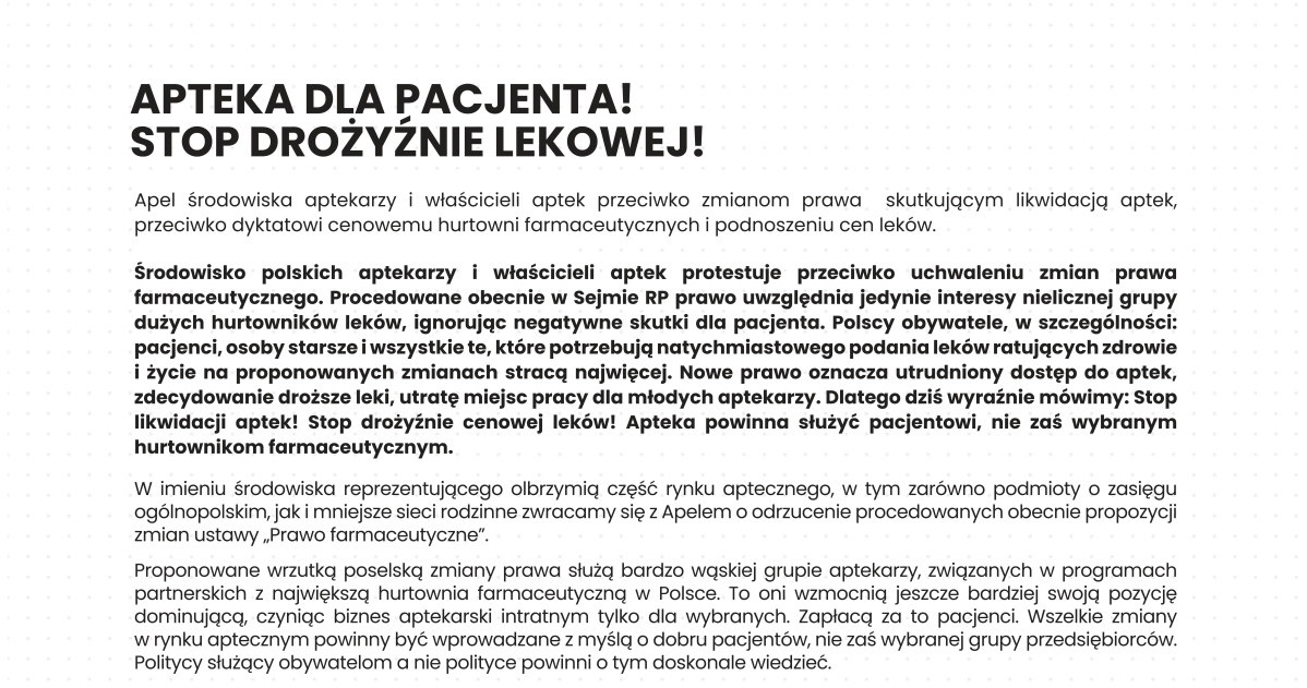 Pracodawcy Rzeczypospolitej Polskiej - Aptekarze Polscy /.