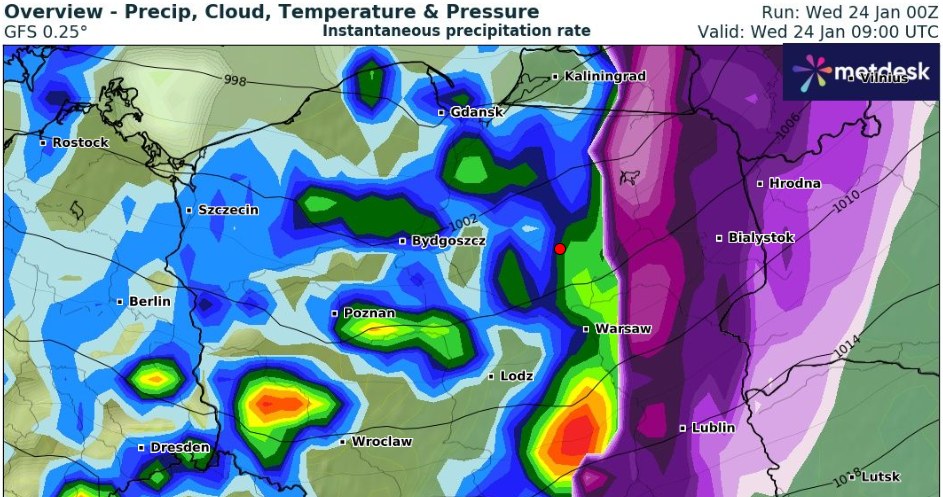 Praktycznie w całej Polsce pojawią się deszcze i ulewy. Lokalnie mogą też wystąpić burze /wxcharts /