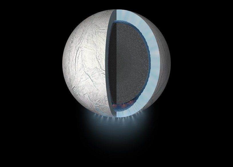 Prawdopodobny przekrój przez strukturę wewnętrzną Enceladusa /NASA