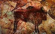 Prehistoryczna szuka, czerwono-czarny bizon z jaskini Altamira w Hiszpanii, kultura magdaleńska, ma /Encyklopedia Internautica