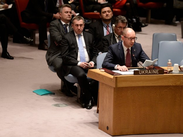 Premier Arsenij Jaceniuk podczas posiedzenia Rady Bezpieczeństwa ONZ /ANDREW GOMBERT /PAP/EPA