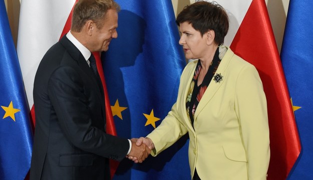 Premier Beata Szydło i przewodniczący Rady Europejskiej Donald Tusk /Radek Pietruszka /PAP