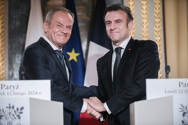 Premier Donald Tusk (L) i prezydent Francji Emmanuel Macron / 	Marcin Obara  /PAP