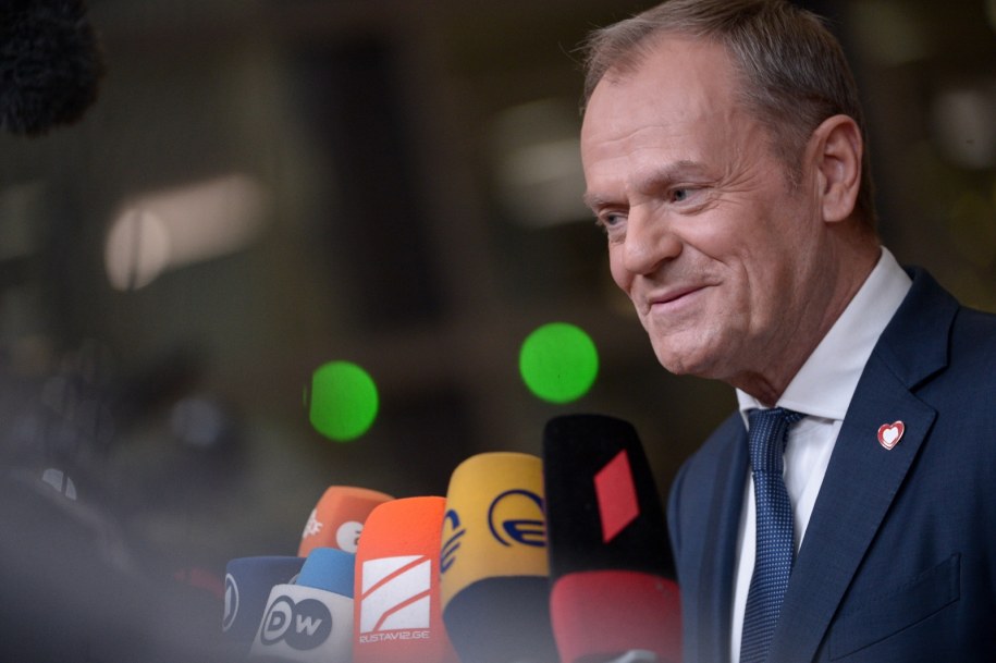 Premier Donald Tusk w Brukseli /Marcin Obara /PAP/EPA