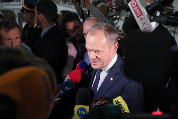 Premier Donald Tusk z Sejmu, po spotkaniu z prezydentem RP Andrzejem Dudą /Paweł Supernak /PAP