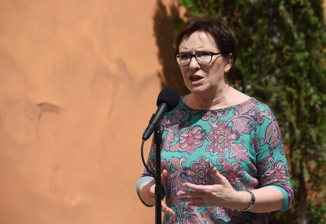 Premier Ewa Kopacz podczas konferencji prasowej w Tarnowie /Radek  Pietruszka /PAP