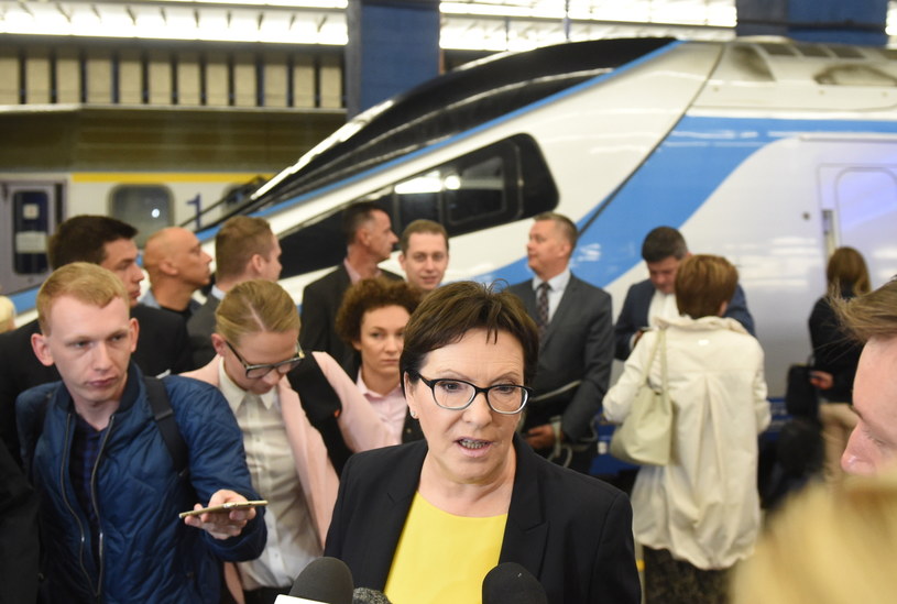 Premier Ewa Kopacz rozmawia z dziennikarzami na dworcu Warszawa Centralna przed wyruszeniem w podróż koleją na Dolny Śląsk /Radek Pietruszka /PAP