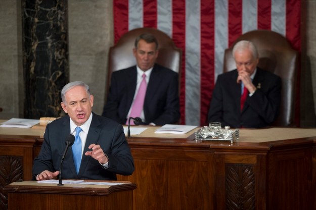 Premier Izraela Benjamin Netanjahu podczas przemówienia w Kongresie USA /SHAWN THEW    /PAP/EPA