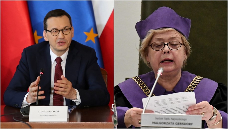 Premier Mateusz Morawiecki (fot. Andrzej Grygiel) i I prezes Sądu Najwyższego prof. Małgorzata Gersdorf (fot. Piotr Nowak) /PAP /