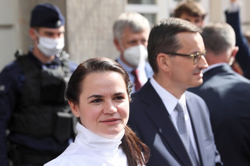 Premier Mateusz Morawiecki i liderka białoruskiej opozycji Swiatłana Cichanouska / 	Leszek Szymański    /PAP