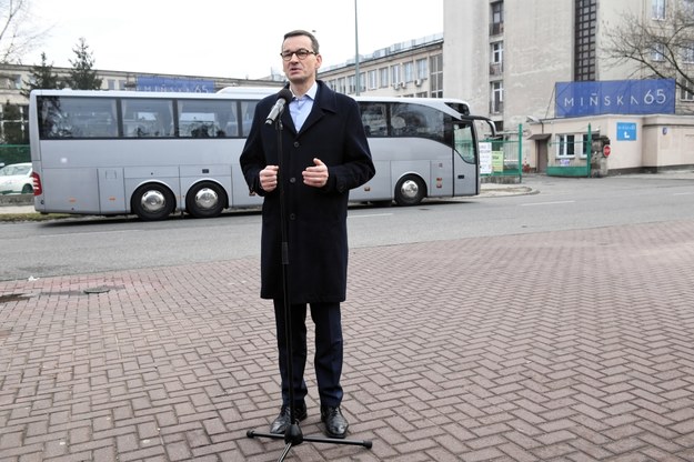 Premier Mateusz Morawiecki podczas konferencji prasowej w Centrum Mińska / 	Radek Pietruszka   /PAP