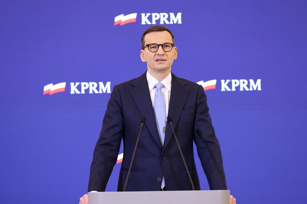 Premier Mateusz Morawiecki podczas konferencji prasowej w KPRM w Warszawie. / 	Leszek Szymański    /PAP