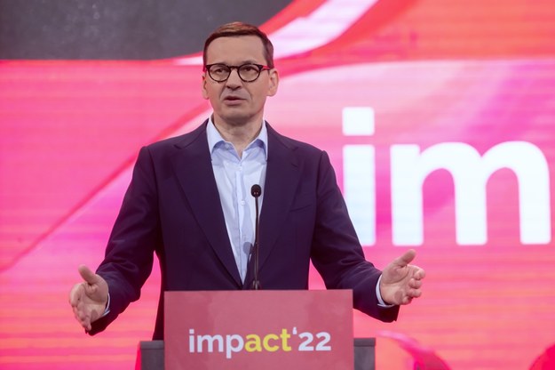 Premier Mateusz Morawiecki podczas kongresu Impact'22 w Poznań Congress Center /	Jakub Kaczmarczyk   /PAP