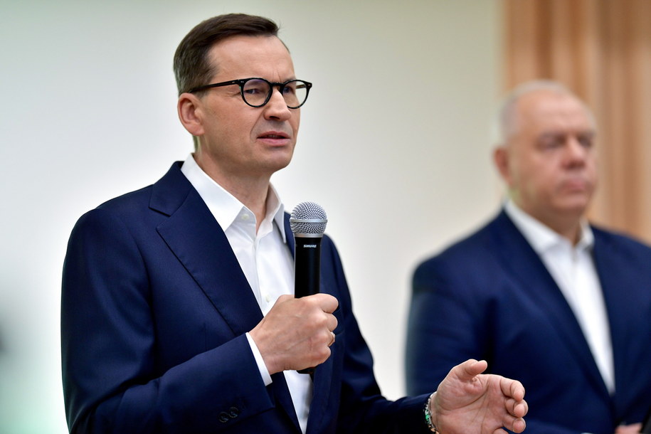 Premier Mateusz Morawiecki podczas spotkania z pracownikami kopalni w Turowie