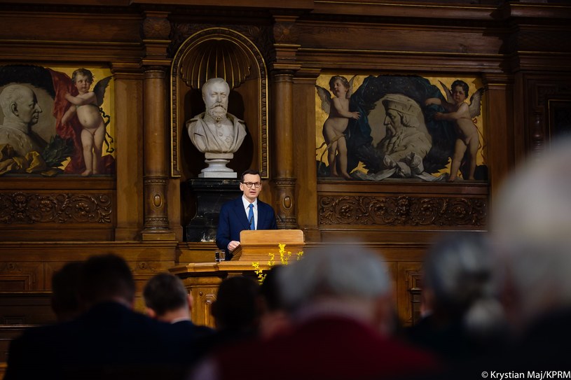 Premier Mateusz Morawiecki podczas wygłaszania wykładu na uniwersytecie w Heidelbergu /Krystian Maj/KPRM /materiały prasowe