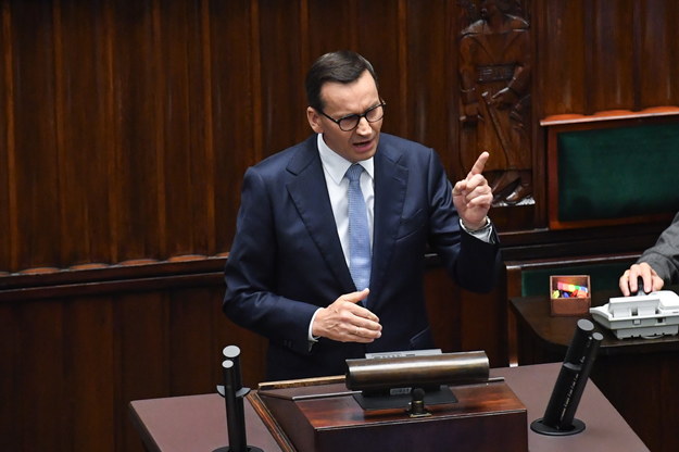 Premier Mateusz Morawiecki przemawia na sali obrad Sejmu w Warszawie /Piotr Nowak /PAP