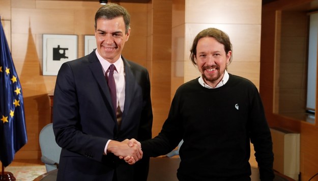 Premier Pedro Sanchez i lider Podemos Pablo Iglesias /foto. ZIPI  /PAP/EPA