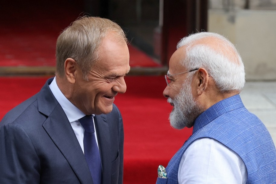 Premier Polski Donald Tusk i premier Indii Narendra Modi. /Paweł Supernak /PAP