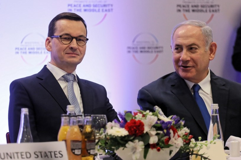 Premier RP Mateusz Morawiecki i premier Izraela Benjamin Netanjahu podczas lunchu roboczego na PGE Narodowym w Warszawie /Paweł Supernak /PAP