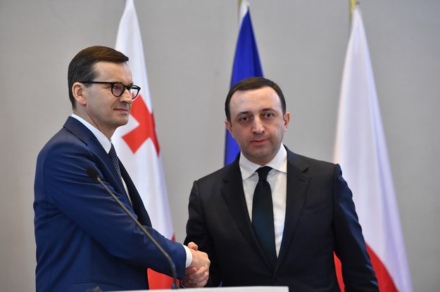 Premier RP Mateusz Morawiecki oraz premier Gruzji Irakli Garibaszwili. /PAP