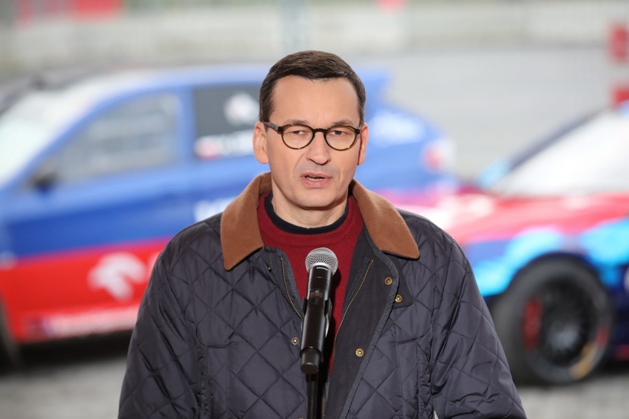 Premier RP Mateusz Morawiecki podczas akcji edukacyjnej #DobryKierowca /	Wojciech Olkuśnik /PAP