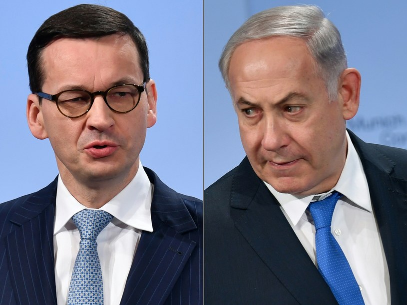 Premierzy Mateusz Morawiecki i Benjamin Netanjahu /THOMAS KIENZLE /AFP