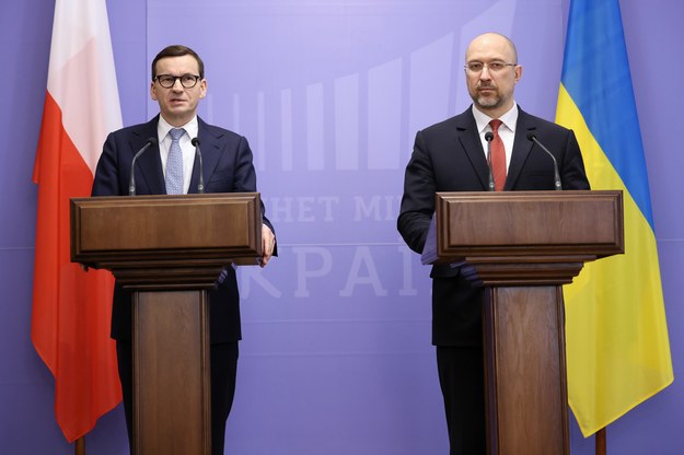 Premierzy: Polski Mateusz Morawiecki oraz Ukrainy Denys Szmyhal / 	Leszek Szymański    /PAP