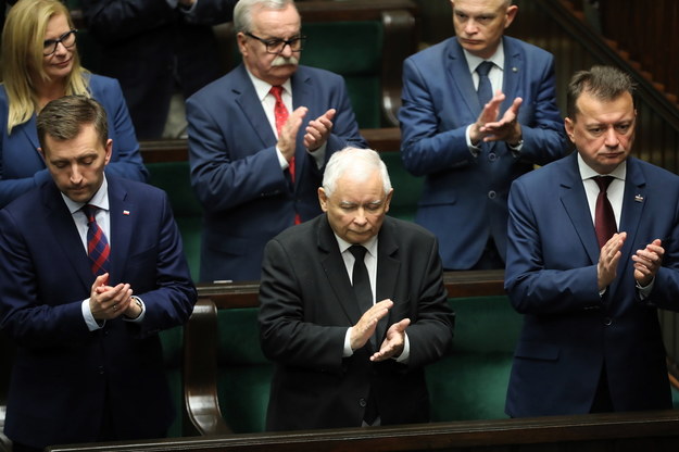 Prezes PiS Jarosław Kaczyński i politycy PiS w Sejmie /	Wojciech Olkuśnik /PAP/EPA