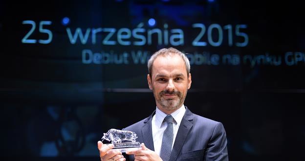 Prezes Wind Mobile, Rafał Styczeń, podczas debiutu spółki na Rynku Głównym GPW /PAP