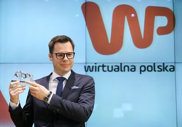 Prezes Wirtualnej Polski Holding Jacek Świderski podczas debiutu  firmy na GPW /PAP