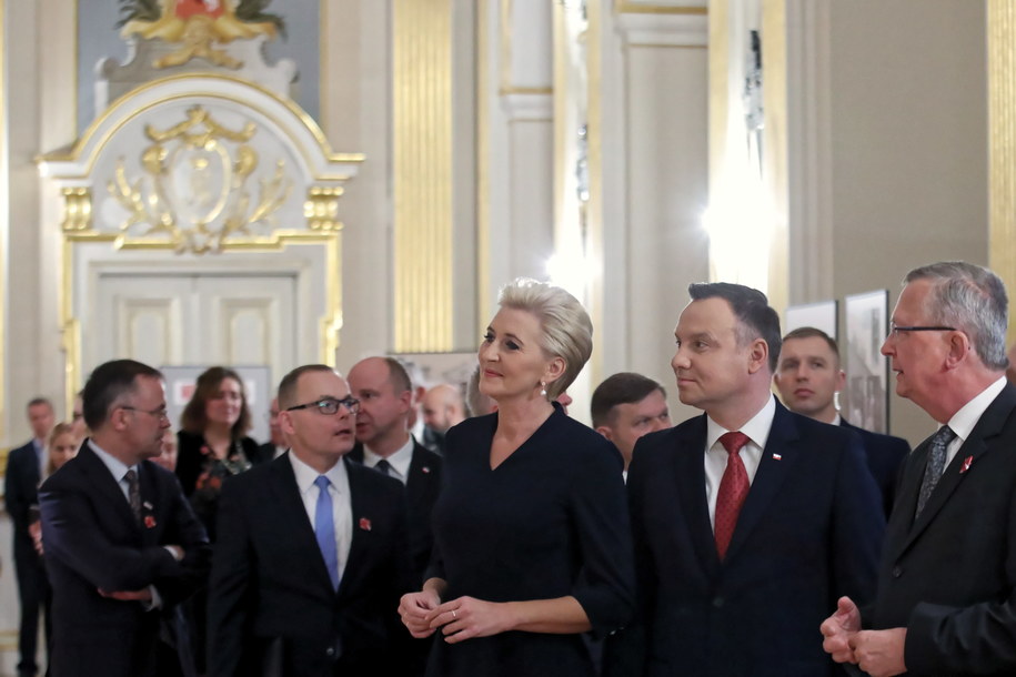 President Andrzej Duda (2P) at the "Symposium of Freedom" with his wife Agatha Corneuser-Dudem. About the duration of the Polish national identity "/ Lesquez Simensky / PAP