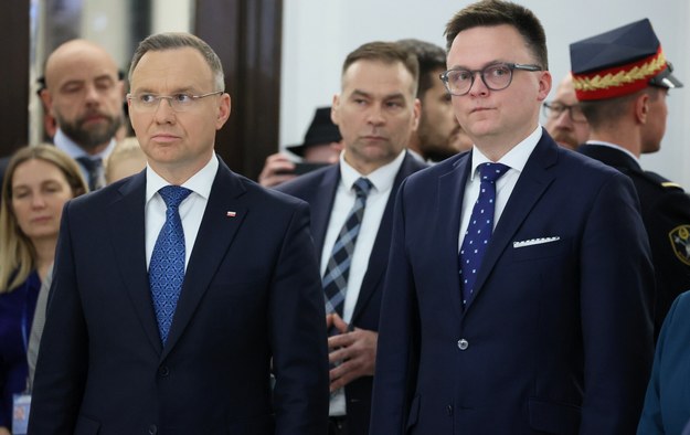 Prezydent Andrzej Duda i marszałek Sejmu Szymon Hołownia /Wojciech Olkuśnik /East News