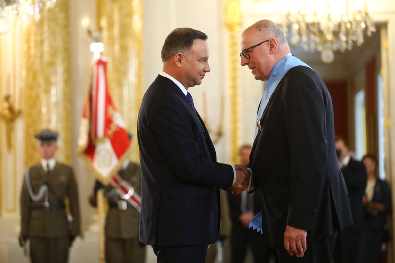 Prezydent Andrzej Duda i odznaczony Orderem Orła Białego, były opozycjonista Czesław Bielecki /Rafał Guz /PAP