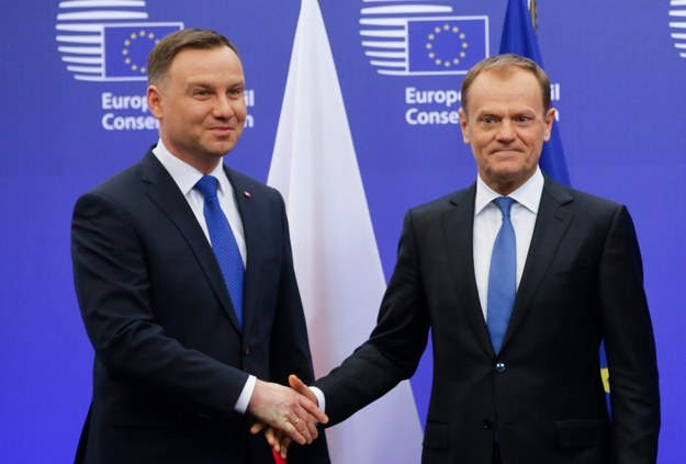 Prezydent Andrzej Duda i szef Rady Europejskiej Donald Tusk /OLIVIER HOSLET /PAP/EPA
