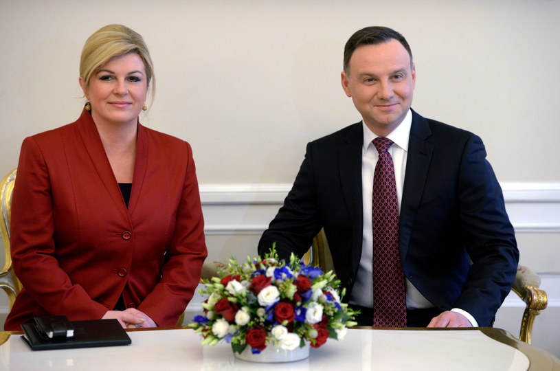 Prezydent Andrzej Duda oraz prezydent Chorwacji Kolinda Grabar-Kitarović /Jacek Turczyk /PAP