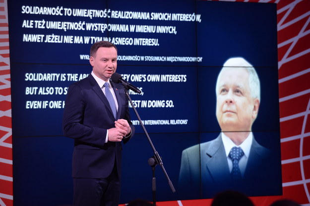 Prezydent Andrzej Duda podczas międzynarodowej konferencji pt. "Suwerenność, solidarność, bezpieczeństwo. /Jacek Turczyk /PAP