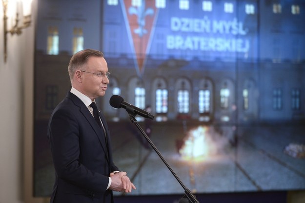 Prezydent Andrzej Duda podczas uroczystego spotkania z okazji Dnia Myśli Braterskiej /Marcin Obara /PAP