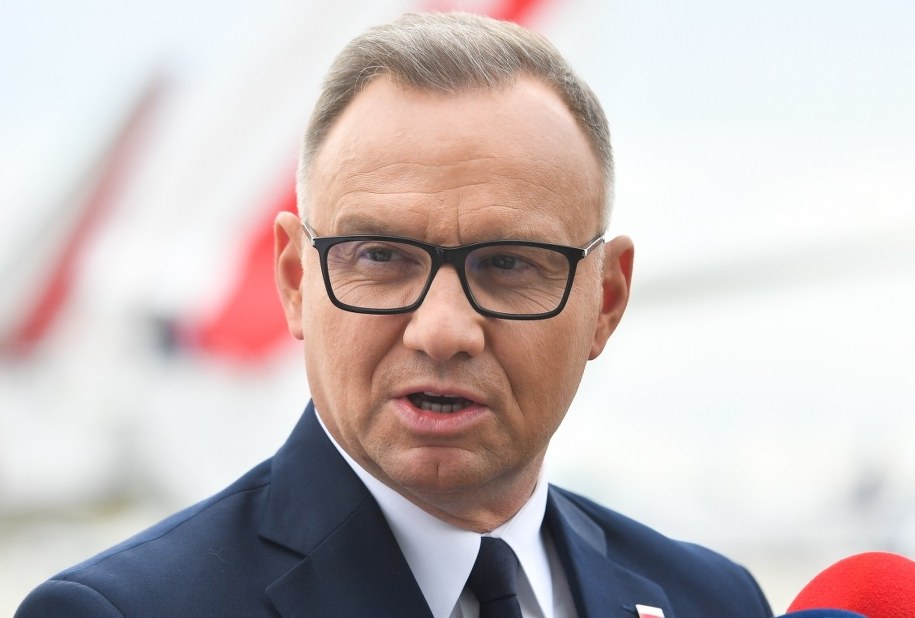 Prezydent Andrzej Duda podczas wypowiedzi o Karolu Nawrockim /	Piotr Nowak /PAP