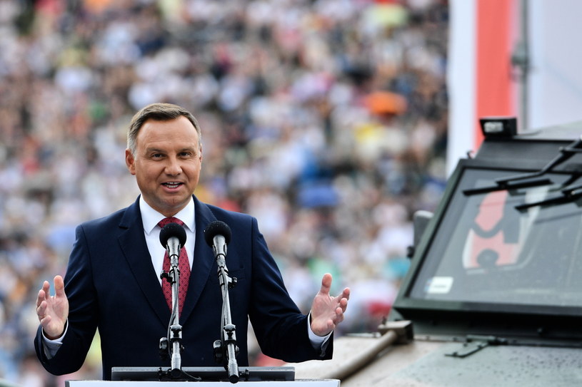 Prezydent Andrzej Duda podczas wystąpienia /Jacek Turczyk /PAP
