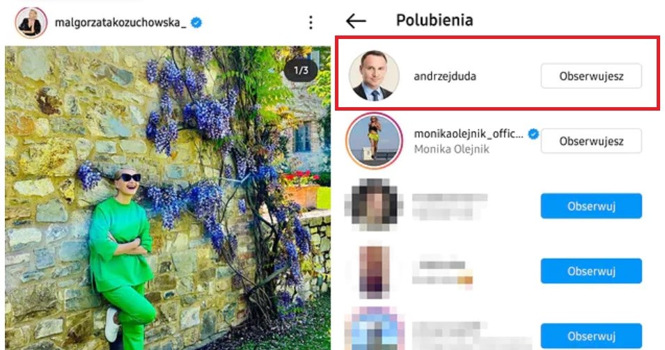 Prezydent Andrzej Duda polubił zdjęcie Małgorzaty /Instagram