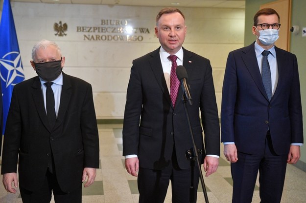 Prezydent Andrzej Duda, premier Mateusz Morawiecki oraz wicepremier, prezes PiS Jarosław Kaczyński /Radek Pietruszka /PAP