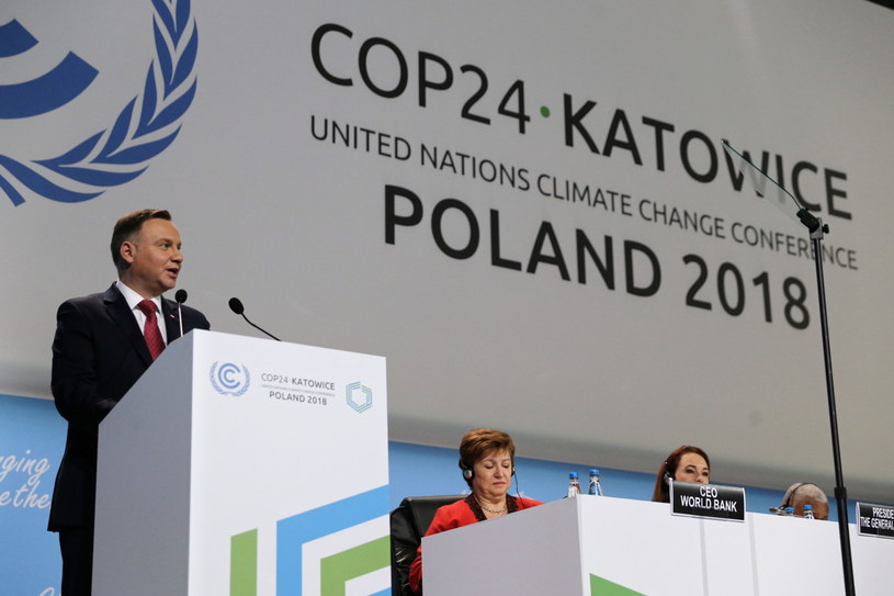 Prezydent Andrzej Duda przemawia podczas uroczystego otwarcia Szczytu Klimatycznego ONZ COP24 w Katowicach /PAP