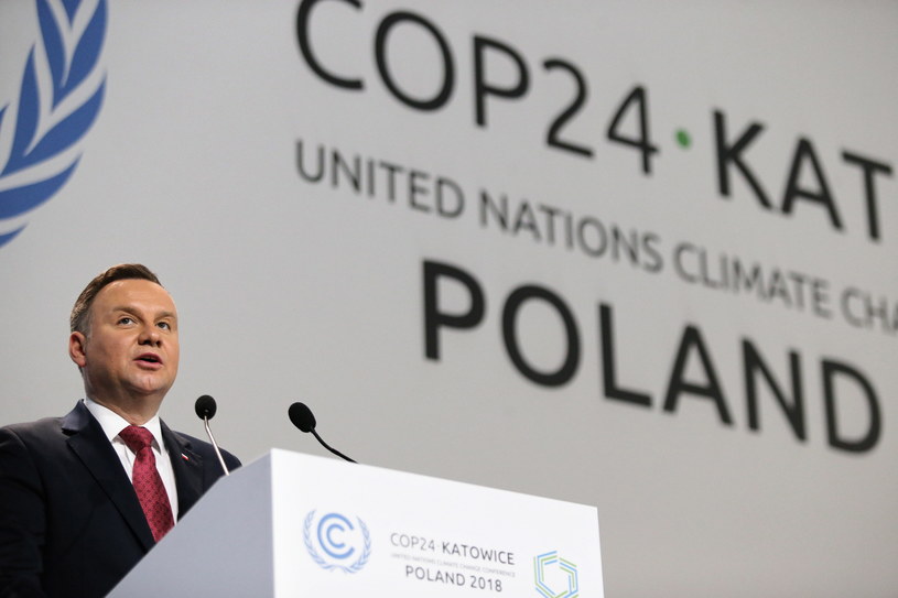 Prezydent Andrzej Duda przemawia podczas uroczystego otwarcia Szczytu Klimatycznego ONZ COP24 w Katowicach / 	Andrzej Grygiel    /PAP