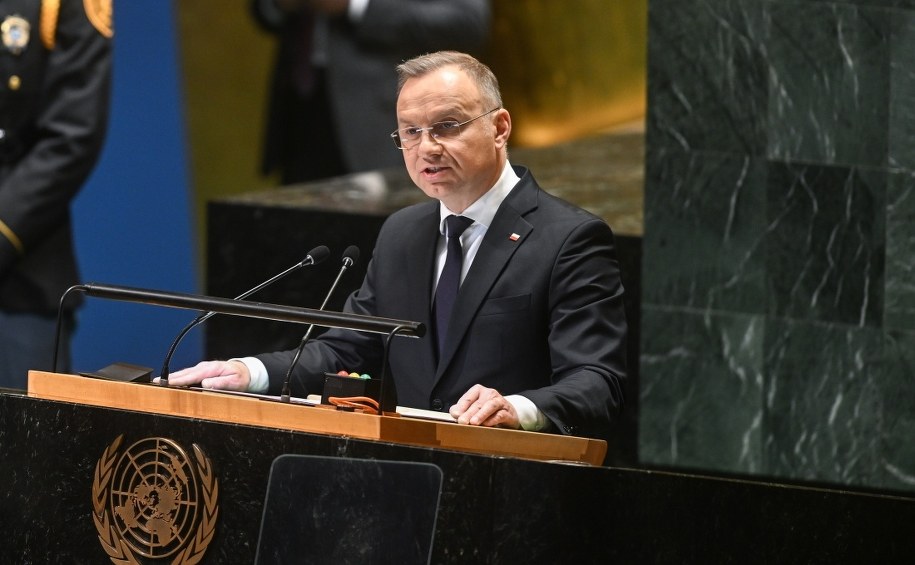 Prezydent Andrzej Duda przemawia we wtorek podczas specjalnej sesji Zgromadzenia Ogólnego ONZ w Nowym Jorku /PAP/Radek Pietruszka    /PAP