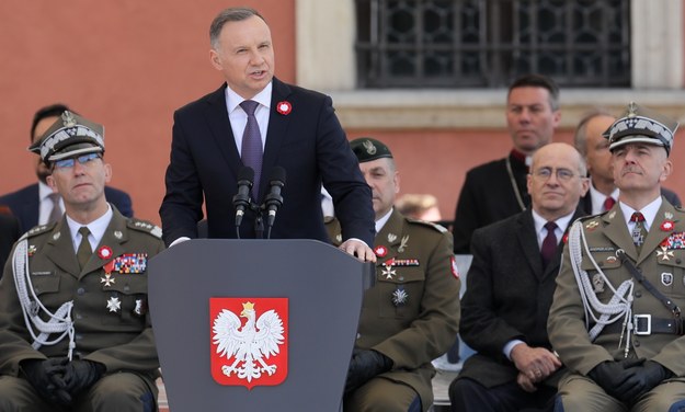 Prezydent Andrzej Duda w czasie uroczystości na Placu Zamkowym w Warszawie /Paweł Supernak /PAP