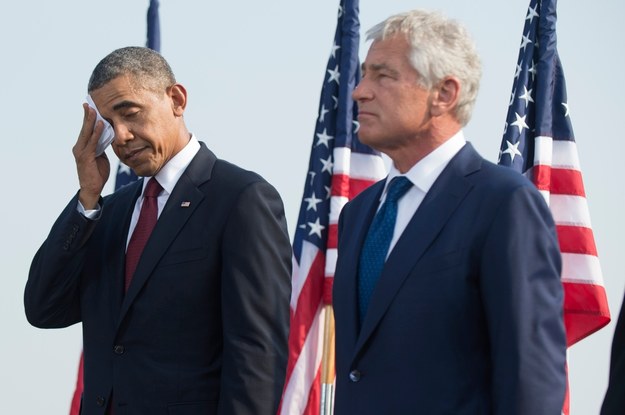 Prezydent Barack Obama i Chuck Hagel. / Kevin Dietsch    /PAP/EPA